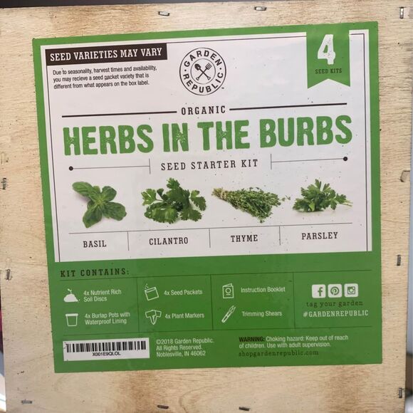 Indoor Herb Garden Starter Kit - Basil Thyme Parsley Cilantro Seed - Picture 6 of 6